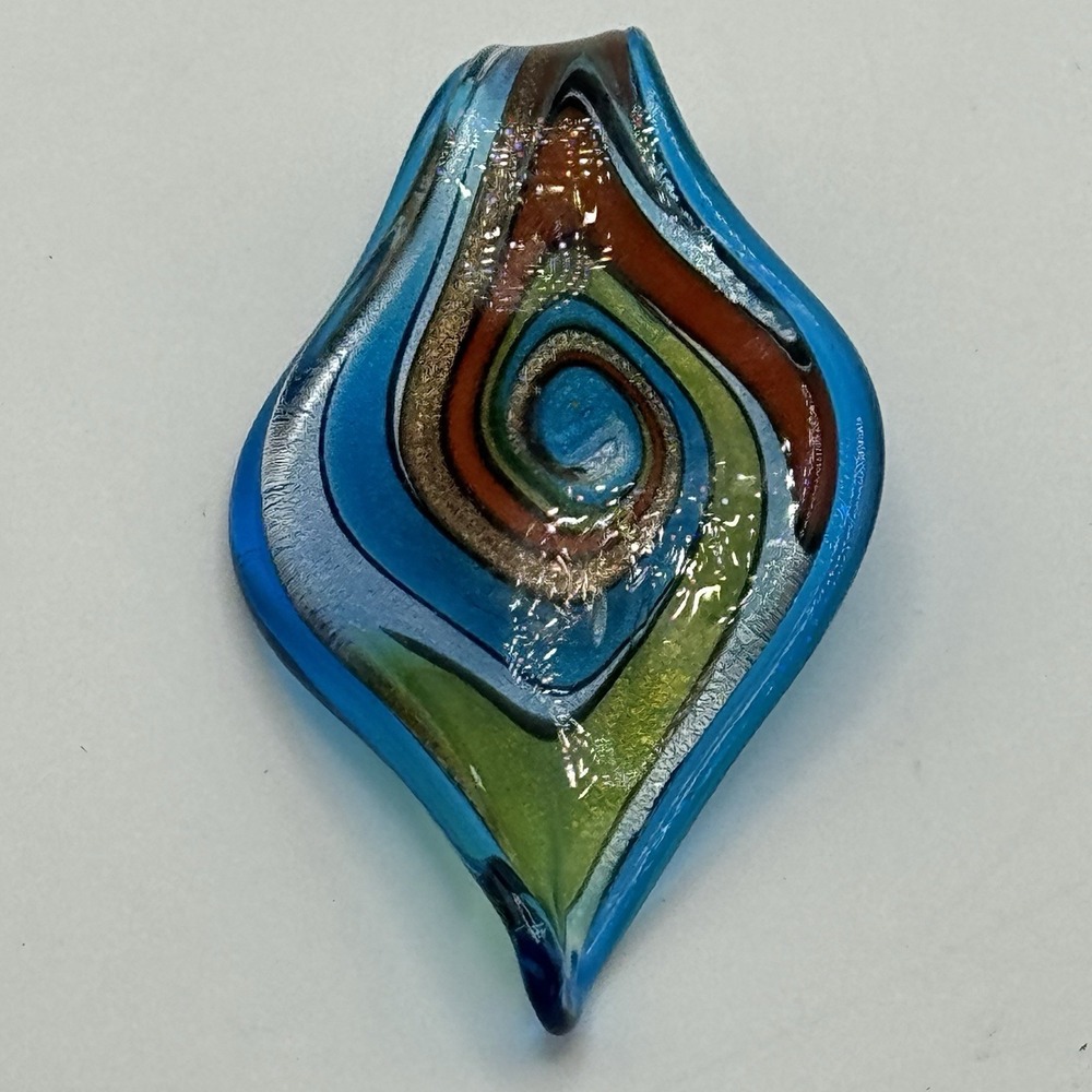 Art Glass Pendant Blue Teardrop Swirl Murano Style‎ Multicolor Statement